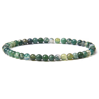 4mm Round Natural Moss Agate Beads Bracelet for Men
