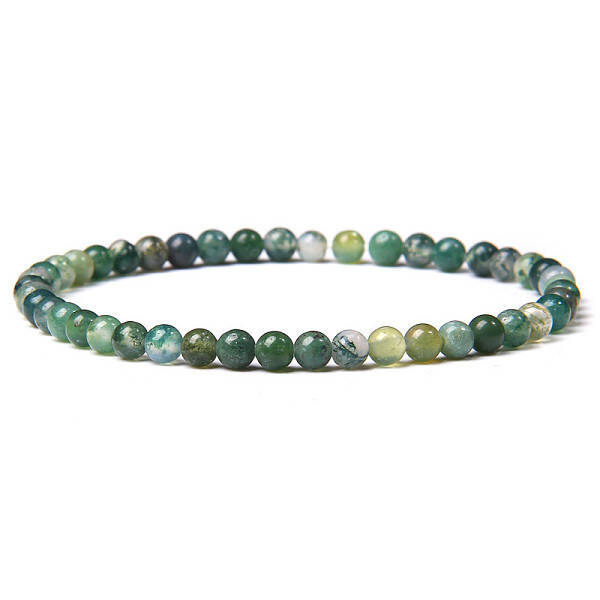 4mm Round Natural Moss Agate Beads Bracelet for Men