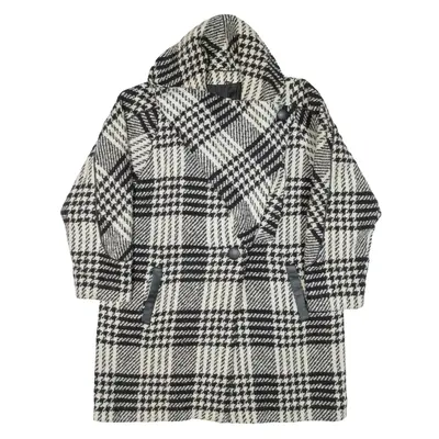 CIRSTEIN Womens Overcoat Coat White Knit Wool Check L