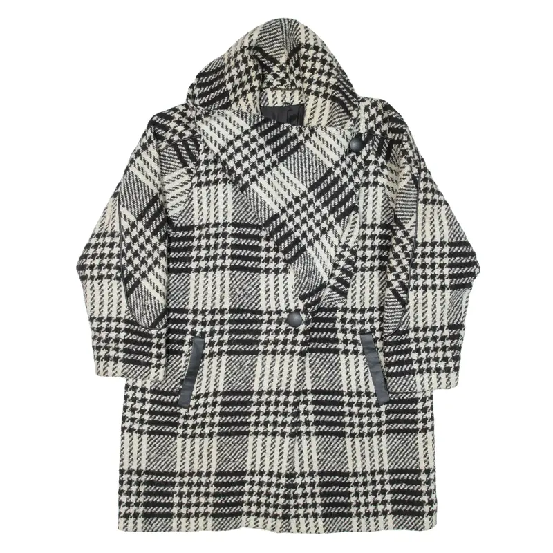 CIRSTEIN Womens Overcoat Coat White Knit Wool Check L