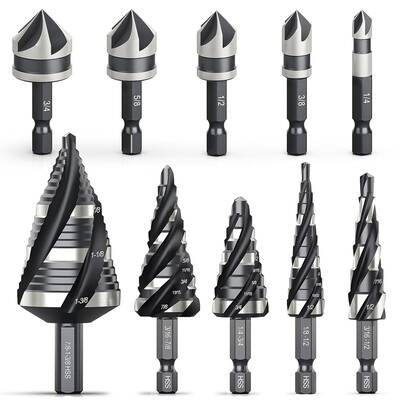 【TikTokShopBlackFriday 】THINKWORK W6172 10-Piece Nitrided HSS Step Drill Bit Set & Countersink Bits for Metal Aluminum W