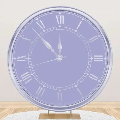 Purple Silver Laeacco Clock Round Birthday Backdrop