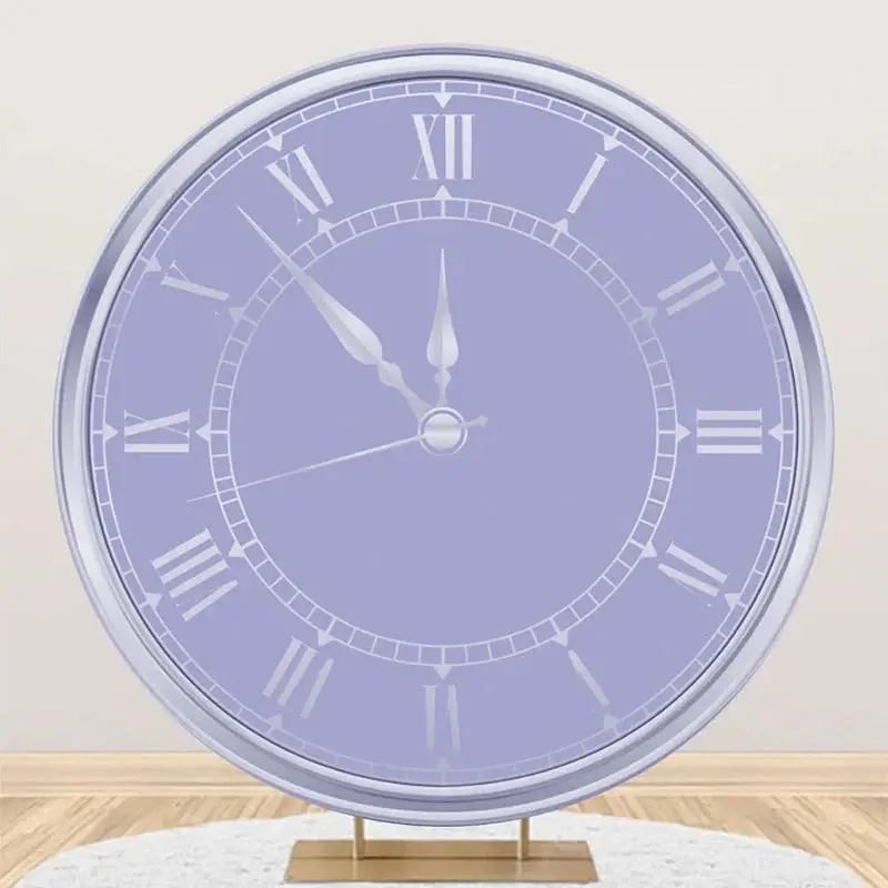 Purple Silver Laeacco Clock Round Birthday Backdrop