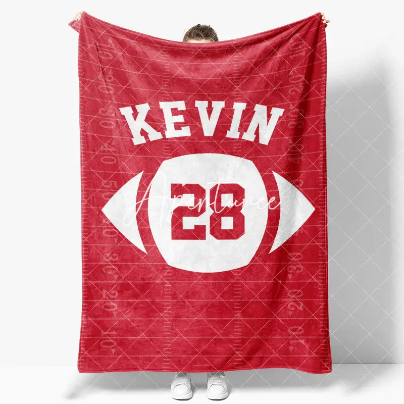 Aperturee Red Rugby Field Football Sports Custom Name Blanket, 30x40in(76x102cm), 26 USD, name blankets, YZBD9O02-S