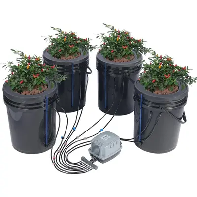 VEVOR DWC Hydroponics Grow System, Hydroponic Growing System with Top Drip Kit, Deep Water Culture 5-Gallon 4 Buckets, with A...