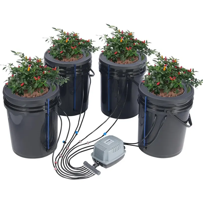VEVOR DWC Hydroponics Grow System, Hydroponic Growing System with Top Drip Kit, Deep Water Culture 5-Gallon 4 Buckets, with A...