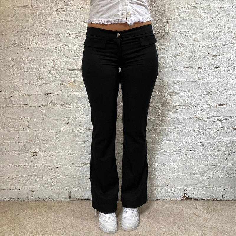 Versus By Versace Flared Trousers - 30W UK 8 Black Wool Blend