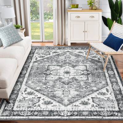 Garvee Machine Washable Vintage Farmhouse Area Rug Rust Print Distressed Design Ultra Soft Non-Slip Carpet for Living Room Be...