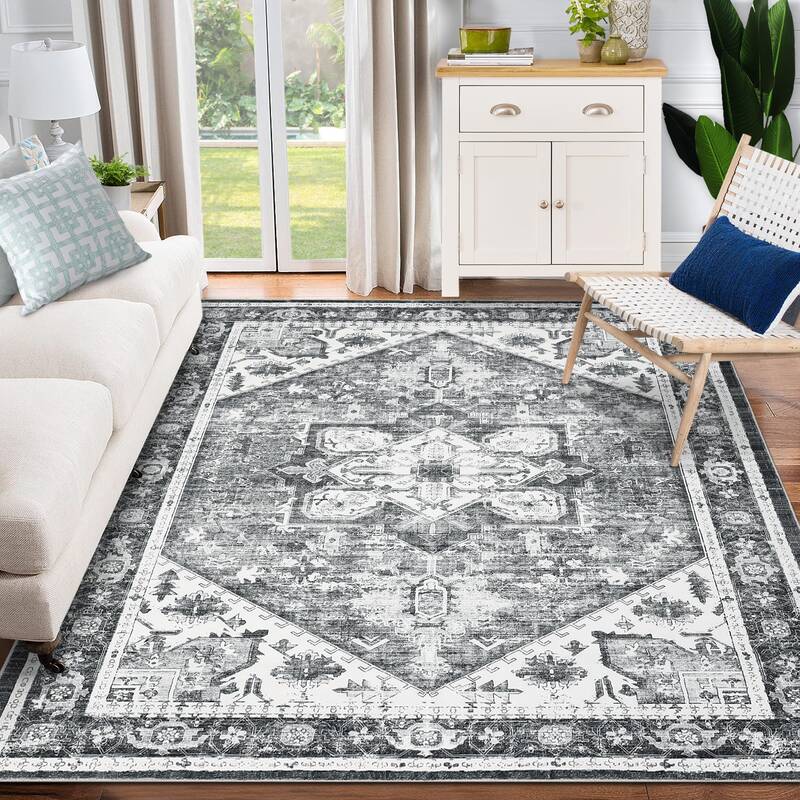 Garvee Machine Washable Vintage Farmhouse Area Rug Rust Print Distressed Design Ultra Soft Non-Slip Carpet for Living Room Be...