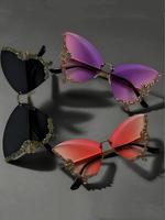 Women's Elegant Butterfly Design Sunglasses, Trendy Casual Tinted Lens Sunglasses for Everyday Use, Fashion Accessories for O...