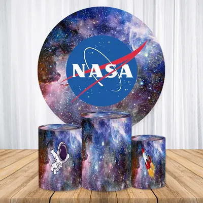 Aperturee Glitter Cosmos Astronaut Round Birthday Backdrop Kit | Circle Background For Party | Round Party Backdrop | Birthda...