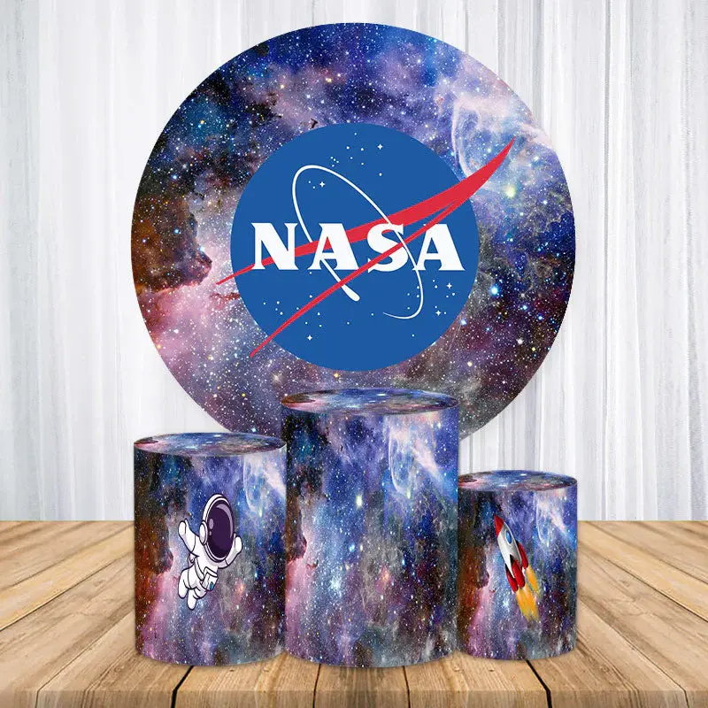 Aperturee Glitter Cosmos Astronaut Round Birthday Backdrop Kit | Circle Background For Party | Round Party Backdrop | Birthda...