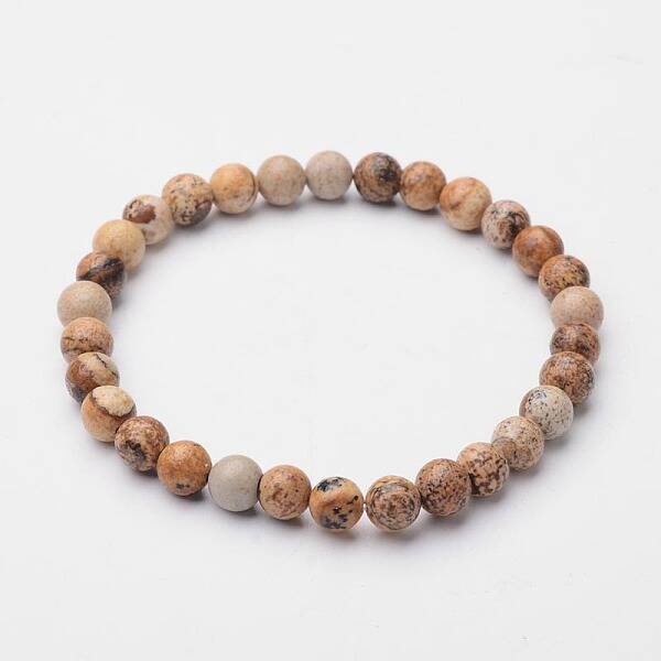 Round Natural Picture Jasper Stretch Bracelets