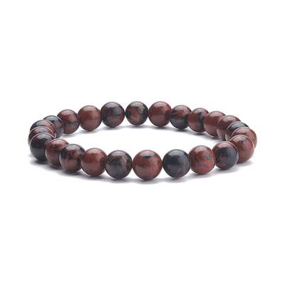 Natural Mahogany Obsidian Round Beaded Stretch Bracelet
