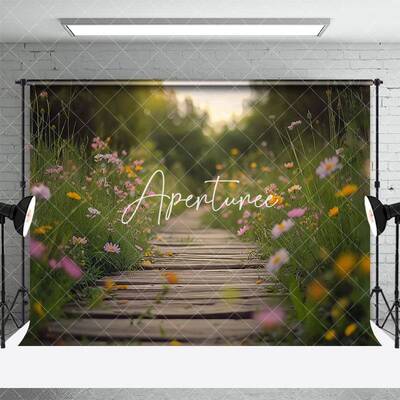 Aperturee Blurry Wildflower Boardwalk Spring Photo Backdrop, 3X2FT(1MX0.6M), 14 USD, spring backdrops, YZHD0O74-M