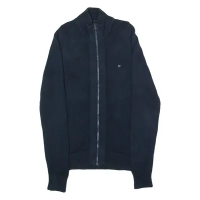 TOMMY HILFIGER Mens Heavy Knit Jumper Blue High Neck Tight Knit M