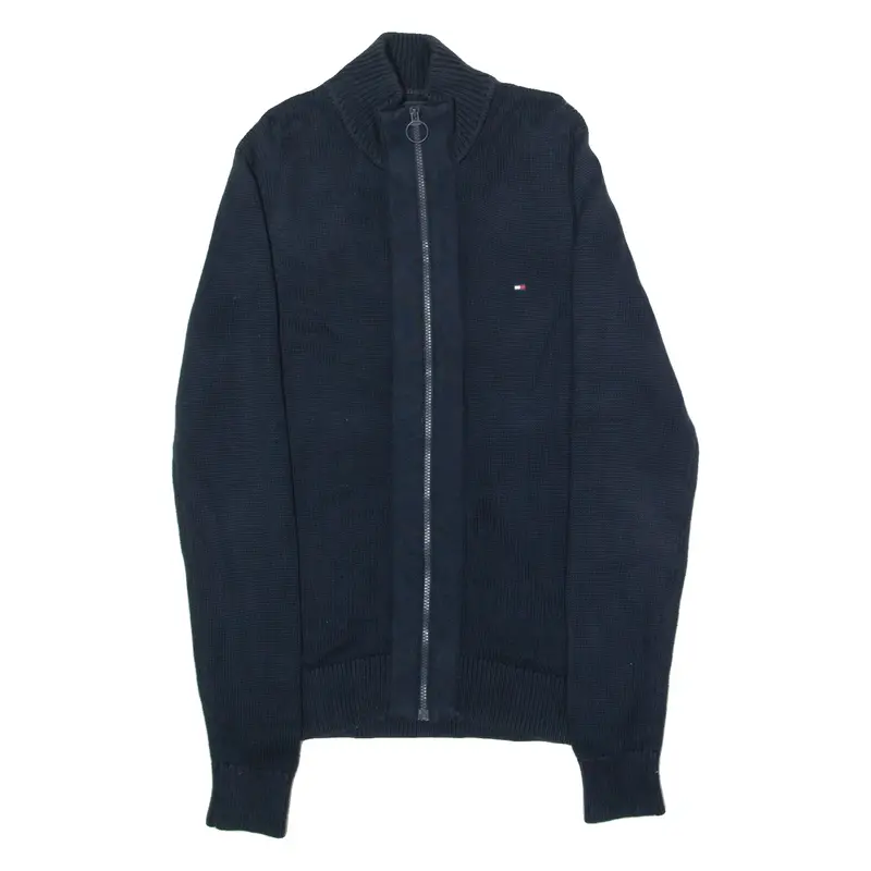 TOMMY HILFIGER Mens Heavy Knit Jumper Blue High Neck Tight Knit M