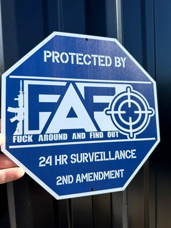Protected by FAFO Metal Wall Sign Aluminum Security Sign F Around and Find Out Sign with Stake - 12 x 12 Aluminum Decor G...