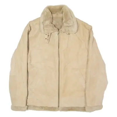 CANDA Faux Fur Mens Flight Jacket Beige Leather L