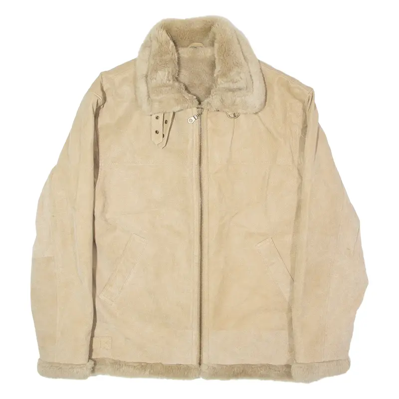 CANDA Faux Fur Mens Flight Jacket Beige Leather L