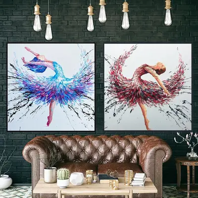 Abstract Ballerinas Painting on Canvas Impasto Oil Diptych Wall Art Ballet Dancer Art Customized Painting for Aesthetic Decor...