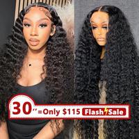 Bling Hair Brazilian 12-36 Inches Deep Wave 4x4/13x4/13x6 Transparent Front Human Hair Wigs 13x4 Curly Water Wave Lace Fronta...