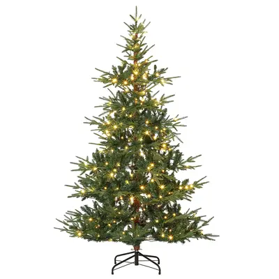 Garvee 6ft Aspen Fir Christmas Tree with 300 Warm White LEDs, 678 PE & PVC Branch Tips, Hinged Design, Metal Stand, Prelit Xm...