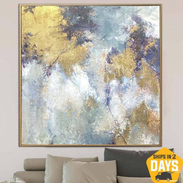 Extra Large Gold Painting on Canvas Large Mountains Wall Art Autumn Artwork Modern Oil Painting Bedroom Wall Decor | GOLDEN A...