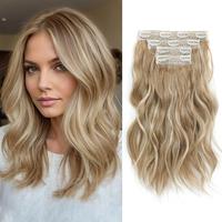 Clip In Hair Extensions, 14inch Short Wavy Curly Clip In Hair Extensions Blonde Hair Extensions for Women 4Pcs Synthetic Beac...