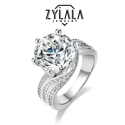 [033] Luxurious 3.0/5.0 Carat Synthetic Moissanite Ring - 925 Sterling Silver Engagement Promise Evening Party Decor With Cer...