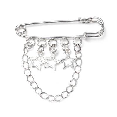 Alloy Star & Chain Tassel Charms Safety Pin Brooch
