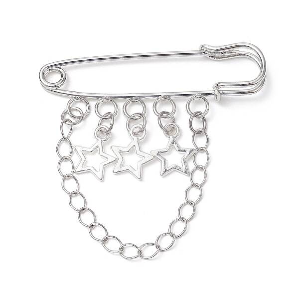 Alloy Star & Chain Tassel Charms Safety Pin Brooch