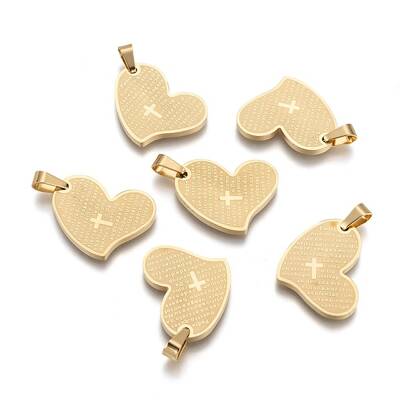 304 Stainless Steel Heart Lord's Prayer Cross Pendants