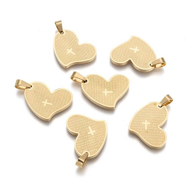 304 Stainless Steel Heart Lord's Prayer Cross Pendants