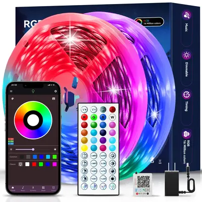 100FT 50FT Led Strip Lights RGB Music Sync for Bedroom ,Bluetooth Led lights with Smart App and Remote Control indoor lightin...