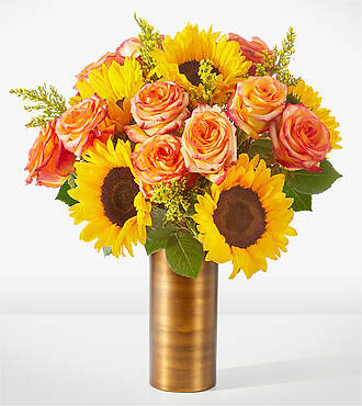 Amber Sunlight Bouquet - Deluxe with Copper Vase - FedEx