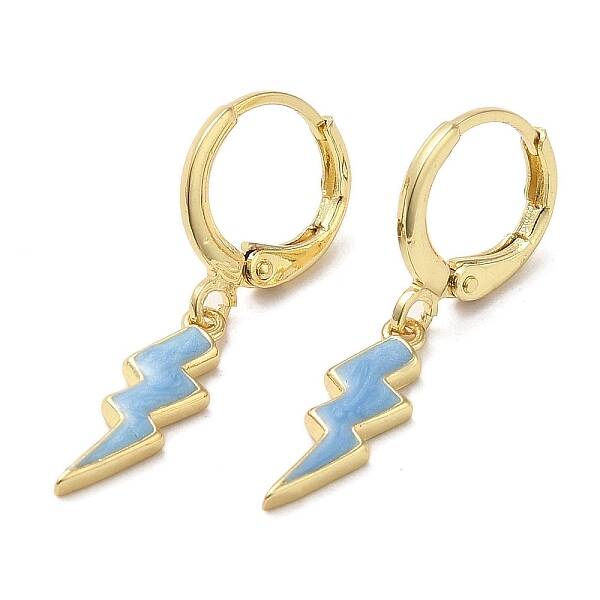 Lightning Bolt Real 18K Gold Plated Brass Dangle Leverback Earrings