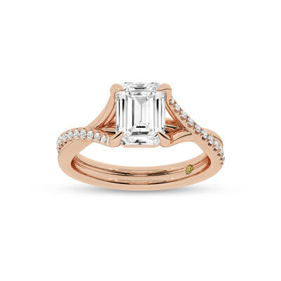 Lumen Twisted Pavé Shank Emerald Cut Lab Diamond Engagement Ring | 14K Rose Gold 1 3/4 CT. TW.