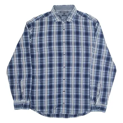 TOMMY HILFIGER Mens Shirt Blue Check Long Sleeve 2XL