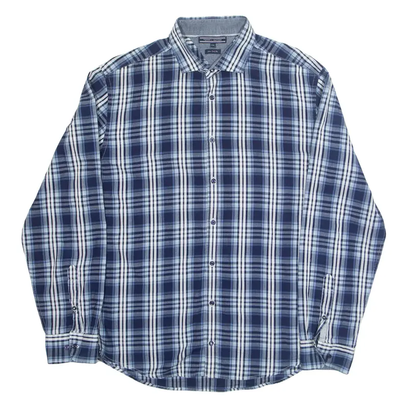 TOMMY HILFIGER Mens Shirt Blue Check Long Sleeve 2XL