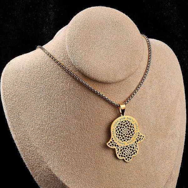 304 Stainless Steel Hollow Religion Hamsa Hand Pendant Necklaces