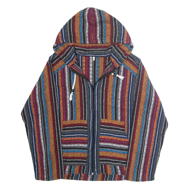 Mens Jacket Blue Hooded Crazy Pattern XL