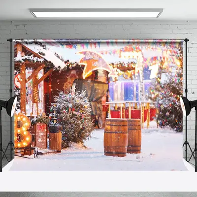 Aperturee Snowy Winter Street Festive Christmas Vibe Backdrop