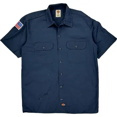 Dickies Short Sleeve Shirt - Medium - Navy Polyester Cotton