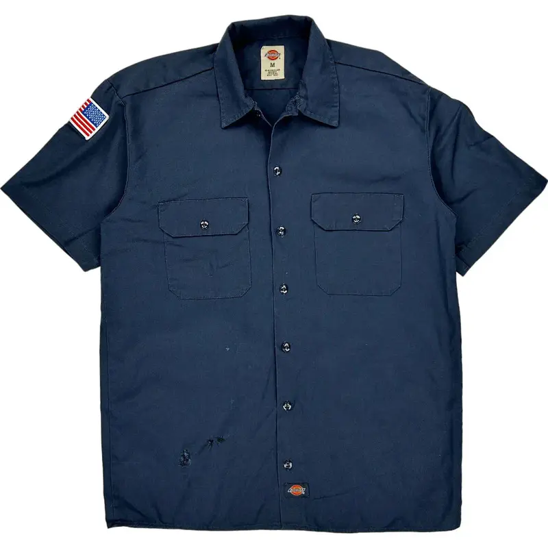 Dickies Short Sleeve Shirt - Medium - Navy Polyester Cotton