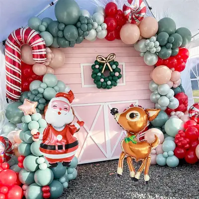 Christmas Balloon Garland Arch Kit Pink Santa Elk Party Decor - Aperturee