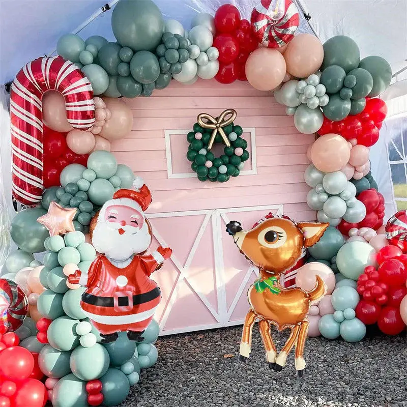 Christmas Balloon Garland Arch Kit Pink Santa Elk Party Decor - Aperturee