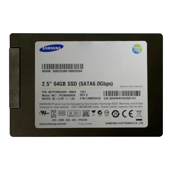 MZ7PC064HADR-000DA Samsung 830 Series 64GB 2.5-inch 6GB/s SATA NAND MLC (Basic Kit) Solid State Drive