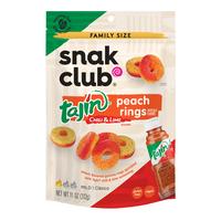 Snak Club Tajin Peach Rings Gummy Candy with Chili and Lime Seasoning, Resealable Bag, 11 oz