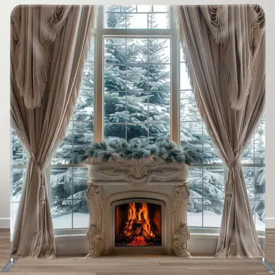 Snowy Trees Fireplace Curtain View Pillow Cover Backdrop - Aperturee